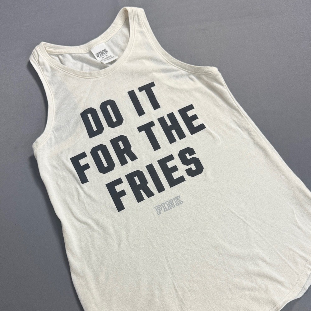 Victoria's Secret PINK Ivory Do It For The Fries Graphic Tank Top Womens XS